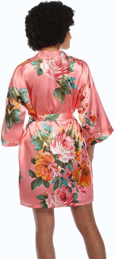 MissNina Women's Floral Satin Kimono Robes Short Silky Bridesmaid Robes Sleepwear