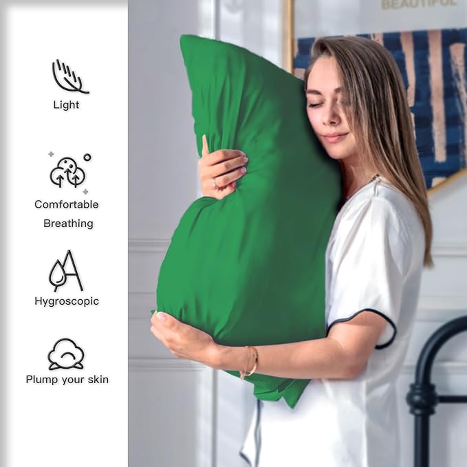 Silk Pillow Cases 2 Pack,Soft Breathable and Sliky Queen Size Pillow Cases Set of 2,Natural Mulberry Silk Pillowcase Set of 2 for Hair and Skin with Hidden Zipper (Olive Green,20"X 30",2pcs)