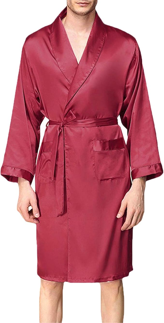 Mens Satin Robe,Silk Long Sleeve House Kimono Bathrobe,Soft Loungewear Dragon Robe