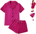 WJing Yi Jia 4Pcs Womens Satin Silky Pajama Sets Short Sleeve Shirt XS-4XL Floral Pajamas Set Soft PJ Loungewear Sleepwear