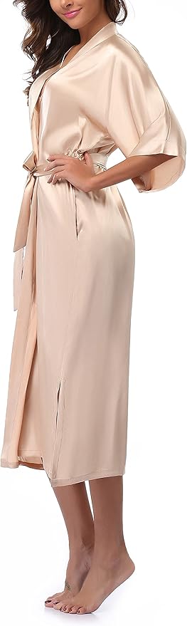 Women Kimono Long Robe Lightweight Bathrobe Soft Nightwear Comfy Nightgown