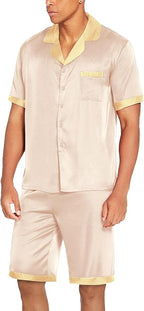 Ekouaer Men Satin Silk Pajamas Set with Pockets Sleepwear Shorts Satin Summer Loungewear 2 Piece Button Down Set S-3XL