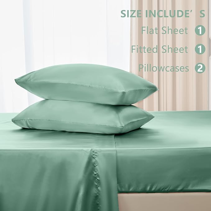 CozyLux Satin Sheets King Size Sheet Set - 4 Piece Silky King Sheets, Luxury Aqua King Bed Set with Smooth and Soft Microfiber, Includes 1 Fitted Sheet, 1 Flat Sheet and 2 Pillowcases