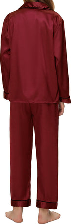 EPLAZA Kids Satin Pajamas Sets Girls Boys Button-Down Silky Pajamas Sleepwear with Hairband Eye Mask Hair Tie