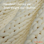 YnM Velvet Weighted Blanket, Handmade Chunky Knitted Design, Soft and Cozy, Temperature Regulating and Breathable, Machine Washable Throw for Sleep or Home Decor (Cream, 60x80 Inch, 15lbs)