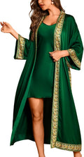 ChiaoLezhee Satin Robe Sets For Women, 2-PC Lightweight Bathrobe, Silk Sleepwear Kimono Bridesmaid Sexy Robes