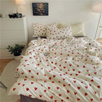 Nayoroom Heart Duvet Cover Full Size Cute Red Love Heart Printed on White Bedding Set 3Pcs Kids Girls Kawaii Heart-Shaped Pattern Comforter Cover with Zipper Closure Soft Breathable Microfiber