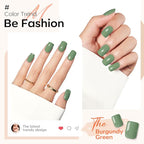 Modelones Green Press on Nails, Spring Short Square Fake Nails, Reusable Nail Kit with Nail Glue Adhesive Tabs Mini Nail File, Nails Press Ons 32Pcs16 Sizes, Women Girl Gift