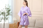 QXQTER Peony Floral Silky Satin Robe Wedding Bridal Party Bride Bridesmaid Robes for Women Dressing Gown Kimono Robe