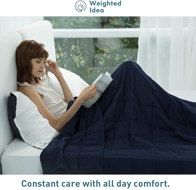 Weighted Idea Weighted Blanket for Adults (Navy Blue,48"x72",20lbs) Cooling Breathable Heavy Blanket with Premium Glass Beads All-Season Soft Thick Comfort