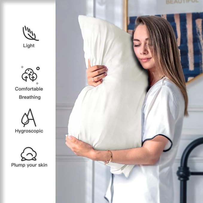 Silk Pillow Cases 2 Pack Soft Breathable and Sliky King Size Pillow Cases Set of 2,Natural Mulberry Silk Pillowcase Set of 2 for Hair and Skin with Hidden Zipper (Ivory,20"X 36",2pcs)