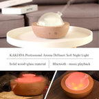 Glass Essential Oil Diffuser,Real Wood Base,Bluetooth Speaker,2025 Upgrade Aromatherapy Diffuser,Aroma Diffuse with Music Player,LED Light in 7 Colors，Home Office Bedroom（Non-Glass Reservoir）