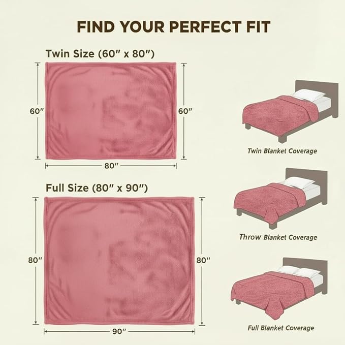 Fleece Blanket Full/Queen - 80x90 Inch Lightweight & Buttery-Soft Throw for Bed, Sofa, Camping | 300GSM Cloud-Touch Microfiber | Cozy Essentials for Travel & Movie Nights, (Dusty Rose)
