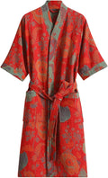 Womens Boho Floral Print Robe Lightweight Short Sleeve Bathrobe Soft Kimono Robes V-neck Loungewear with Pockets