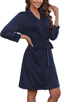 Ekouaer Women‘s Robes Lightweight 3/4 Sleeve Short Knit Bathrobe Soft Knee Length Sleepwear Robes with Pockets S-XXL
