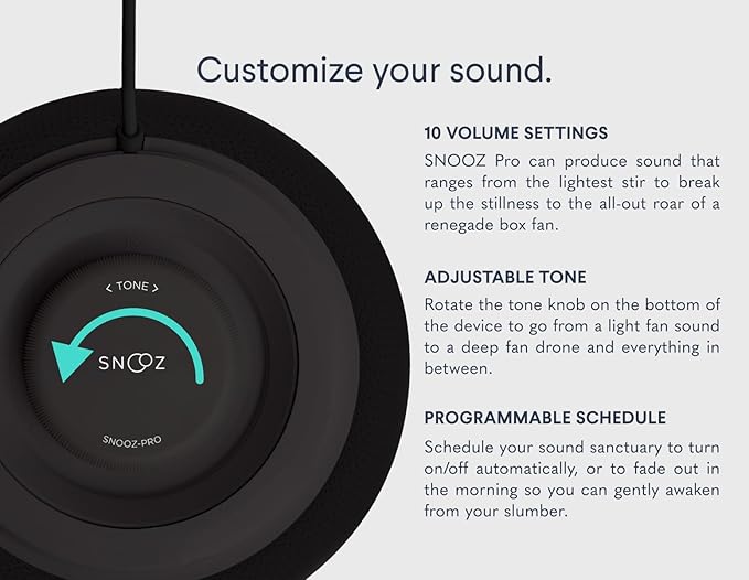 SNOOZ Pro - Smart White Noise Machine & Travel Case - Real Fan Inside, Non-Looping White Noise, Adjustable Tone & Volume - App-Based Remote Control & Sleep Timer - Midnight