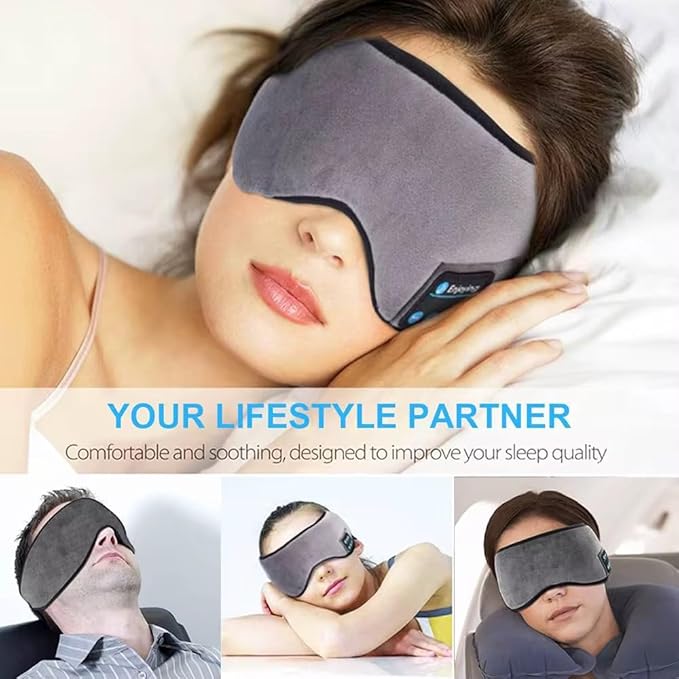 Bluetooth Sleep Mask with Built-in Headphones, Wireless Music Eye Mask, Ultra-Thin Stereo Speakers for Side Sleepers