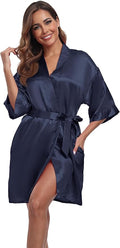Women's Short Satin Robes Silky Bathrobe Bridesmaid Sleepwear for Wedding Party Getting Ready Solid Color