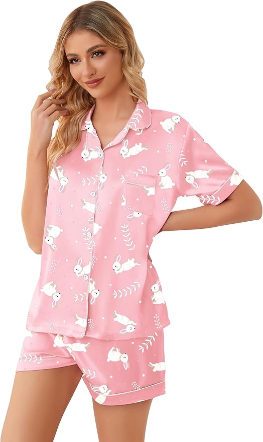 Girls & Womens Satin Pajamas Set, Silk Button-Down Sleepwear 2 Piece Nightwear, 3 Years - Women XXL