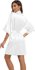 Women's Pure Short Kimono Robes Bride Bridesmaids Silky Bathrobe Lightweight Satin Sleepwear