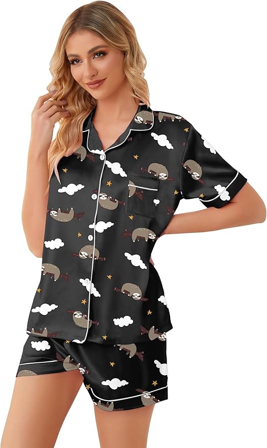 Girls & Womens Satin Pajamas Set, Silk Button-Down Sleepwear 2 Piece Nightwear, 3 Years - Women XXL