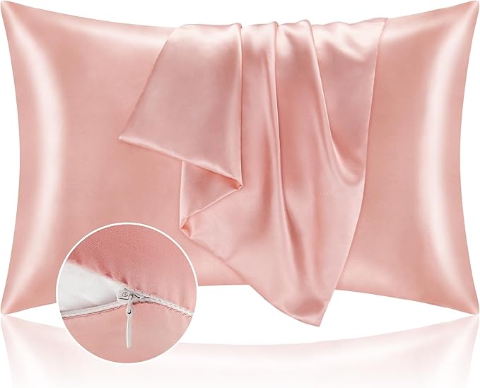 BEDELITE Satin Pillowcase with Zipper 4 Pack, Coral Pillow Cases Standard Size, Super Soft and Cooling Similar to Silk Pillow Cases, Gift for Women Men(20x26 Inches)
