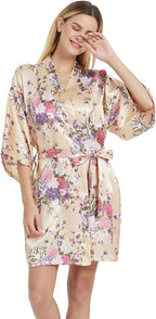 Women's Satin Robes Floral Bridesmaid Robes Short Silk Kimonos Sleepwear