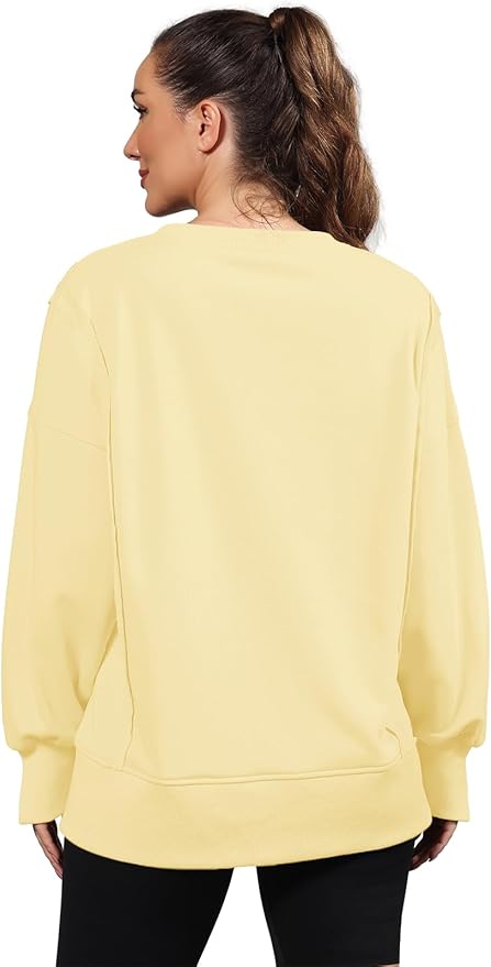 Nirovien Womens Oversized Crewneck Sweatshirt Side Slit Long Sleeve Pullover Slouchy Fit Tops