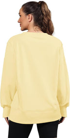 Nirovien Womens Oversized Crewneck Sweatshirt Side Slit Long Sleeve Pullover Slouchy Fit Tops