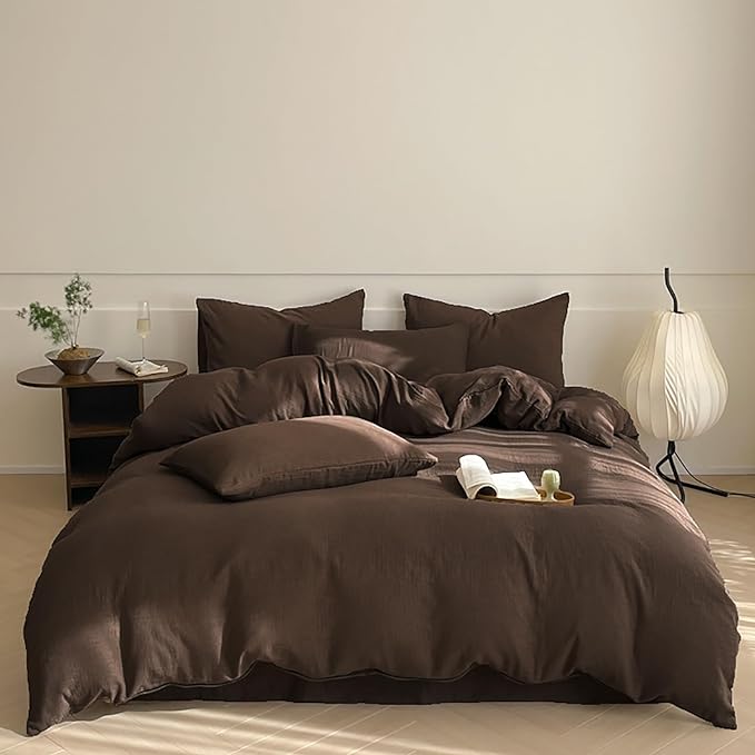 Luxlovery Brown Comforter Set Full Mocha Brown Bedding Comforter Set Chocolate Color Solid Blanket Quilts 3 Piece Chestnut Color Soft Cozy Breathable Bedding Set for Women Men
