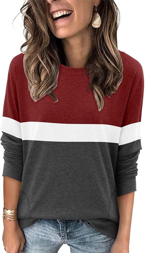 Magritta Women's Long Sleeve Leopard Color Block Tunic Comfy Crewneck T Shirt Tops Black XL