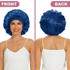 4Pcs Satin Bonnet Silk Bonnet, Hair Bonnet for Sleeping, Elastic Wide Band Silk Sleep Cap, Soft and Breathable(Dark Blue*4)