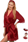 Silk Robes for Womens 2Pcs Satin Robe Kimonos Bridesmaid Bride Lace Bathrobes Sleepwear Bridal Silky Loungewear Wedding Robes