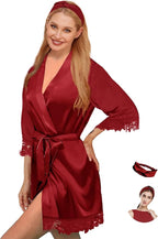 Silk Robes for Womens 2Pcs Satin Robe Kimonos Bridesmaid Bride Lace Bathrobes Sleepwear Bridal Silky Loungewear Wedding Robes