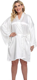 Women's Plus Size Short Silky Bathrobes Satin Kimono Robes Bride Bridesmaid Loungewear Soft Nightgown
