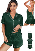 WJing Yi Jia 3Pcs Silk Pajamas Set for Women XS-4XL Satin Pajama Lingerie Pjs Cami Tops Silky Pj Sets Sleepwear Nightwear