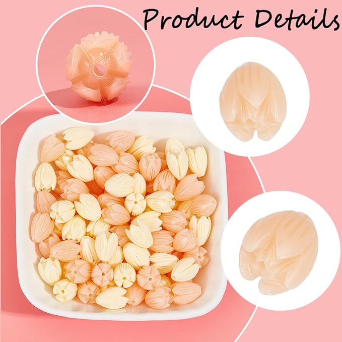 100pcs 9x11mm Flower Shape Beads Light Pink Flower Beads Artificial Synthetic Coral Peach Color and Creamy White Spring Flowers Loose Spacer Jasmine Bead for Jewelry Making Necklace Bracelet