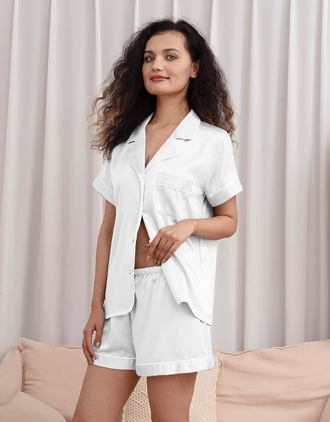 WJing Yi Jia 3Pcs Silk Pajamas Set for Women XS-4XL Satin Pajama Lingerie Pjs Cami Tops Silky Pj Sets Sleepwear Nightwear