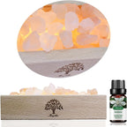 Himalayan Pink Salt Lamp Diffuser with Wood Base - 300g Natural Salt, USB Powered, Warm Light & 10ml Gardenia Essential Oil Set for Aromatherapy, Relaxation, Meditation, Home Decor, Gifts