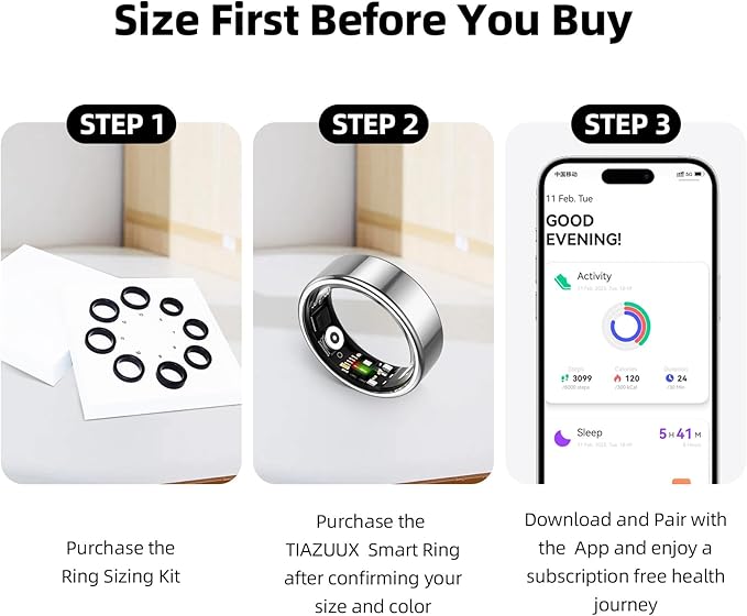Smart Ring for Women&Men-Activity/Sleep/Heart Rate/HRV/Stress/Women's Health Tracker-IP68 Waterproof/Wearable-No Subscription Fee Required-Compatible with iPhone &Android