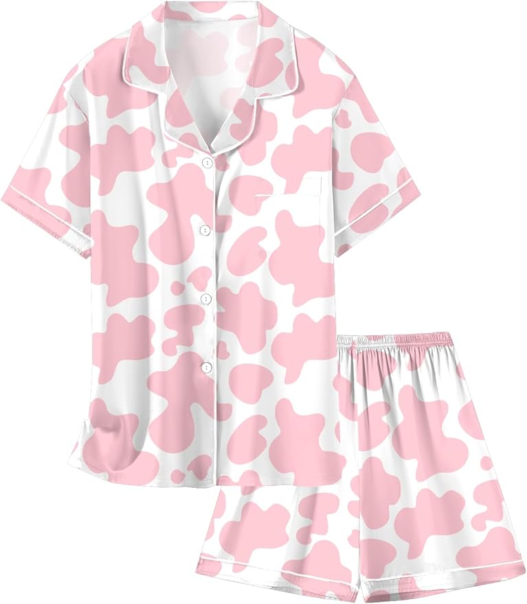 Girls & Womens Satin Pajamas Set, Silk Button-Down Sleepwear 2 Piece Nightwear, 3 Years - Women XXL
