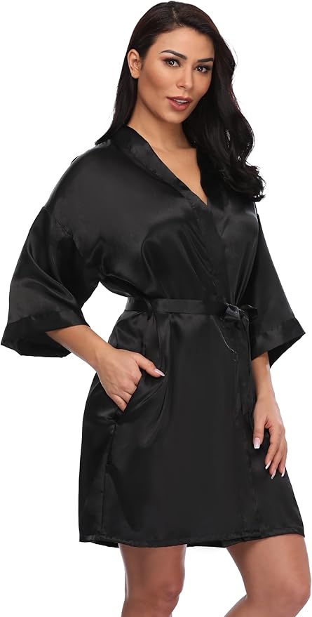 Women's Short Silky Robes Womens Satin Bathrobe Bride Bridesmaid Wedding Party Sleepwear Loungewear