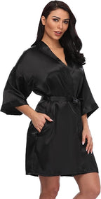 Women's Short Silky Robes Womens Satin Bathrobe Bride Bridesmaid Wedding Party Sleepwear Loungewear