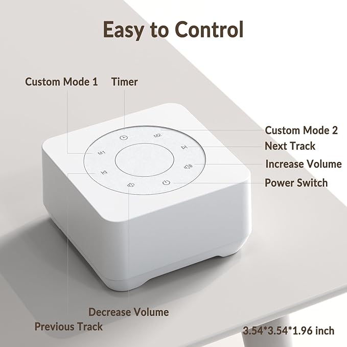 White Noise Sound Machine, Noise Machine for 20 Soothing Sounds, 2 Customizable Shortcut Buttons, Timer, Memory Function, USB-A Cable Included(Battery&Adapter NOT Included)for Baby, Kids&Adult (white)