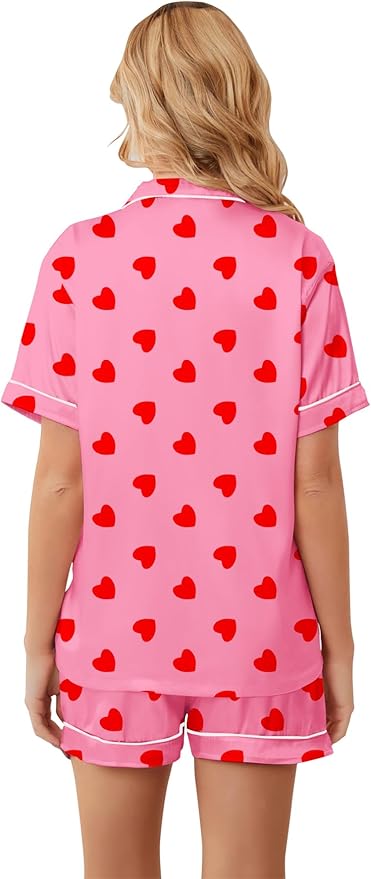 Umeyda Women & Girls Pajamas Set, Soft Satin Lightweight Silk Button-Down Top with Shorts 2 Piece PJS for Mom Boys Kids Gifts