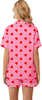 Umeyda Women & Girls Pajamas Set, Soft Satin Lightweight Silk Button-Down Top with Shorts 2 Piece PJS for Mom Boys Kids Gifts