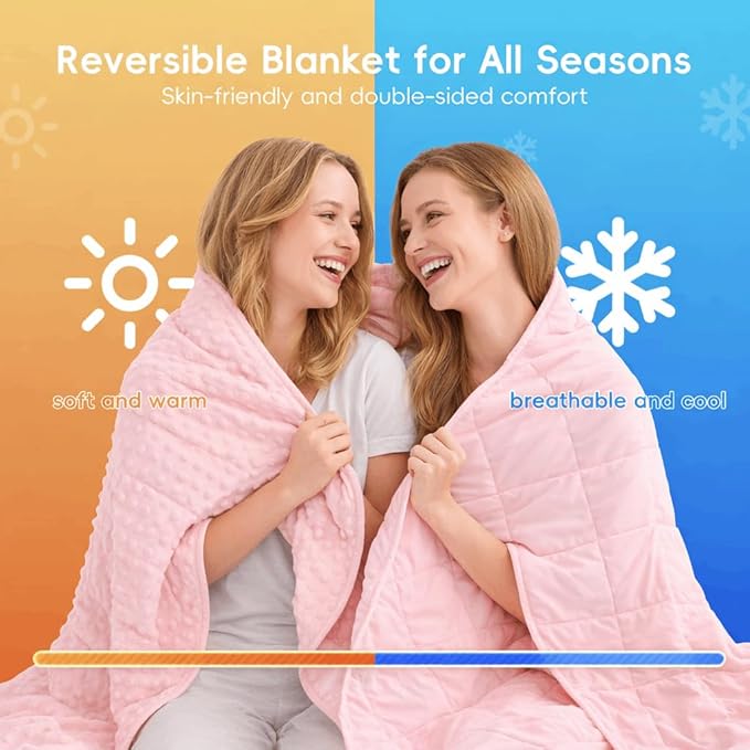 yescool Pink Weighted Blankets for Adults 15 lb, 60 * 80in Queen Size Weighted Blanket for Better Sleep, Minky Heavy Blanket for Teens