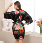 QXQTER Peony Floral Silky Satin Robe Wedding Bridal Party Bride Bridesmaid Robes for Women Dressing Gown Kimono Robe