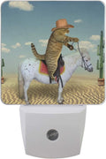 Plug in Night Light Cat Cowboy On Horse Lamp Ultra-Slim, Cool-Touch Dusk to Dawn Sensor LED Nightlight Smart Light Automatically Lights for Kids Adults and Nursery Decor Night Light