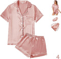 WJing Yi Jia 4Pcs Womens Satin Silky Pajama Sets Short Sleeve Shirt XS-4XL Floral Pajamas Set Soft PJ Loungewear Sleepwear